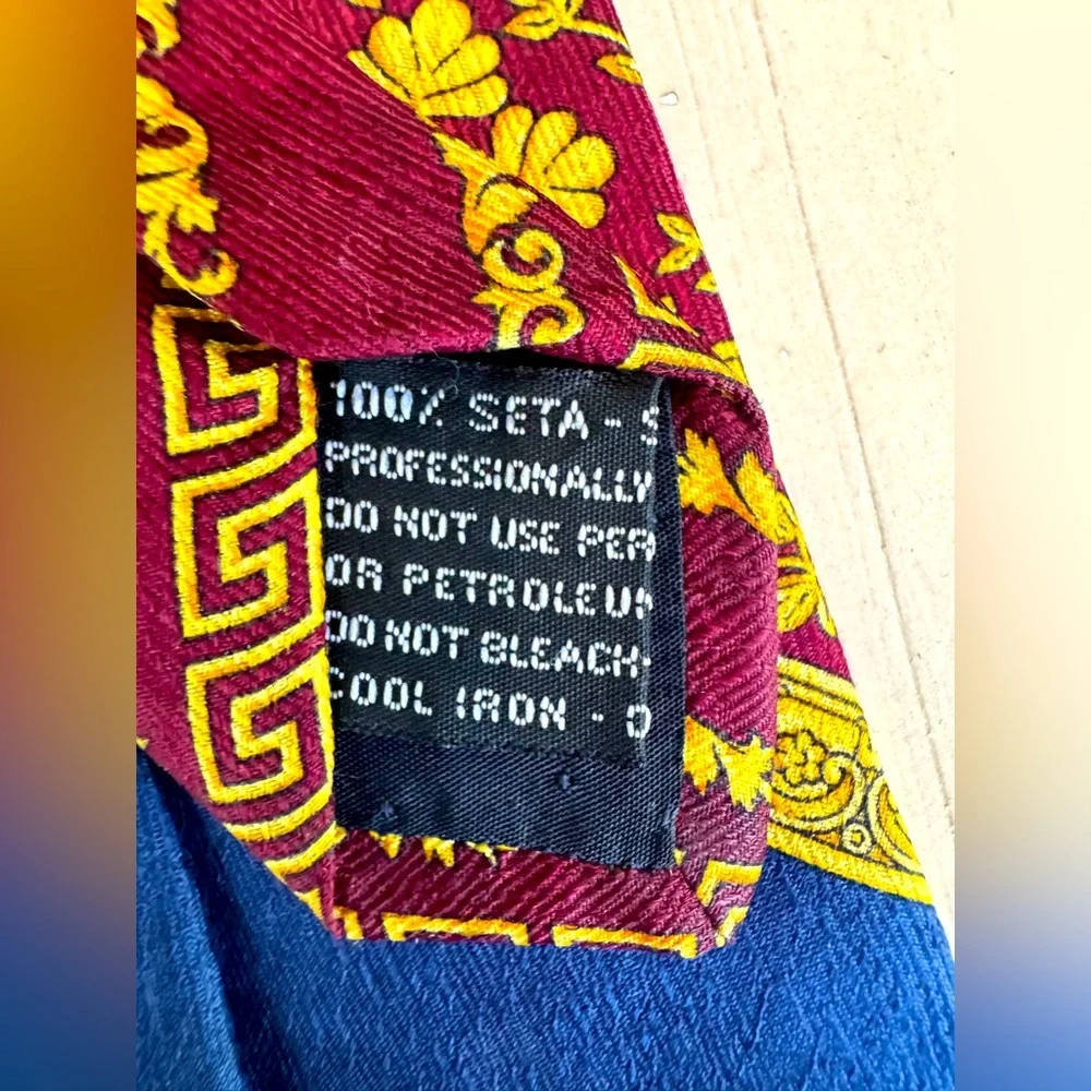Vintage Gianni Versace 100% Silk Baroque Necktie Blue Gold Made in Italy 90s